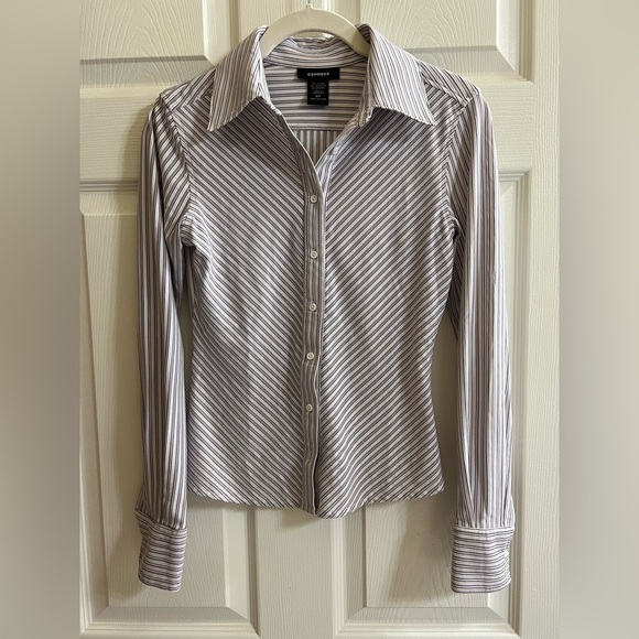 Express XS Fitted Striped Blouse - Picture 1 of 4